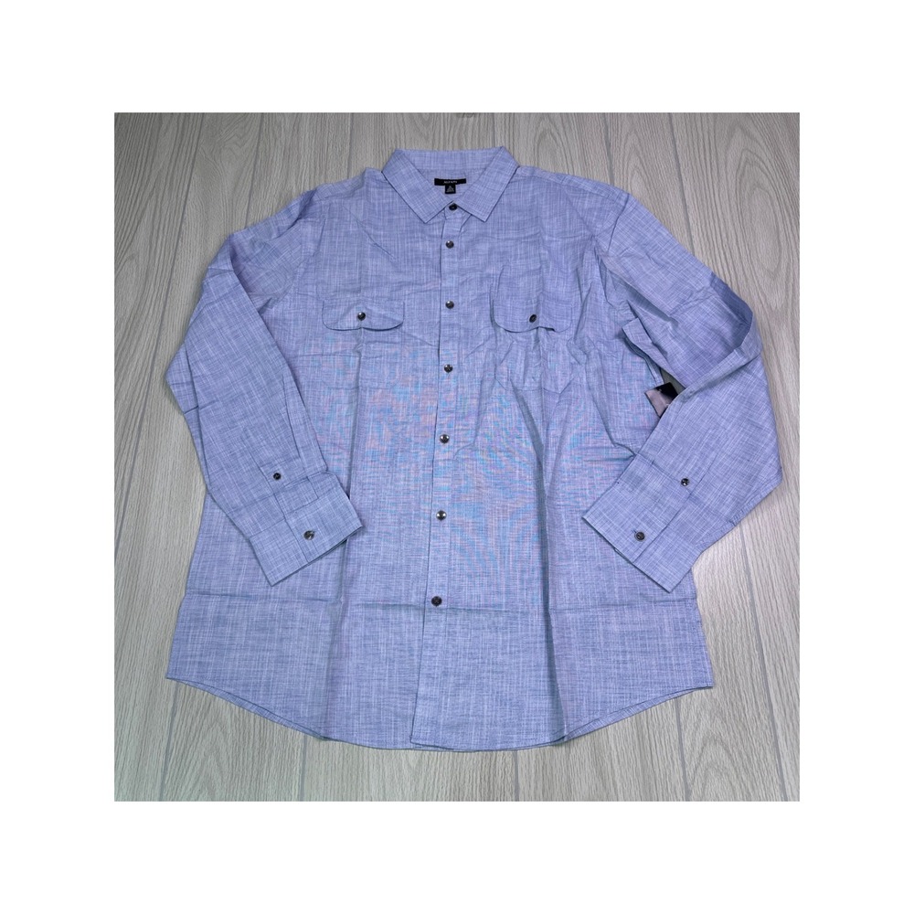 Alfani LS Warren Elevate Mens XL Blue Crosshatch Cotton Button Down Shirt NEW